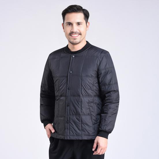 Giacca Piumino da Uomo Autunno Inverno Collo Alto Manica Lunga Velluto Ispessito Cappotto di Cotone con Tasche Tinta Unita Trapuntato Capispalla