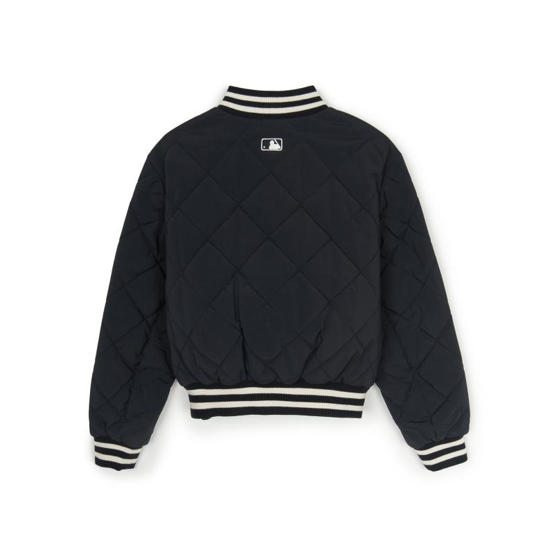 MLB New York Yankees Casual Simple Diamond Quilted Ribbed Jacket Women Jacket Black 3FPDV0146-50BKS