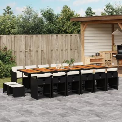 Vidaxl 17-Cz. Garden Furniture Set With Cushions, Black, PE Rattan