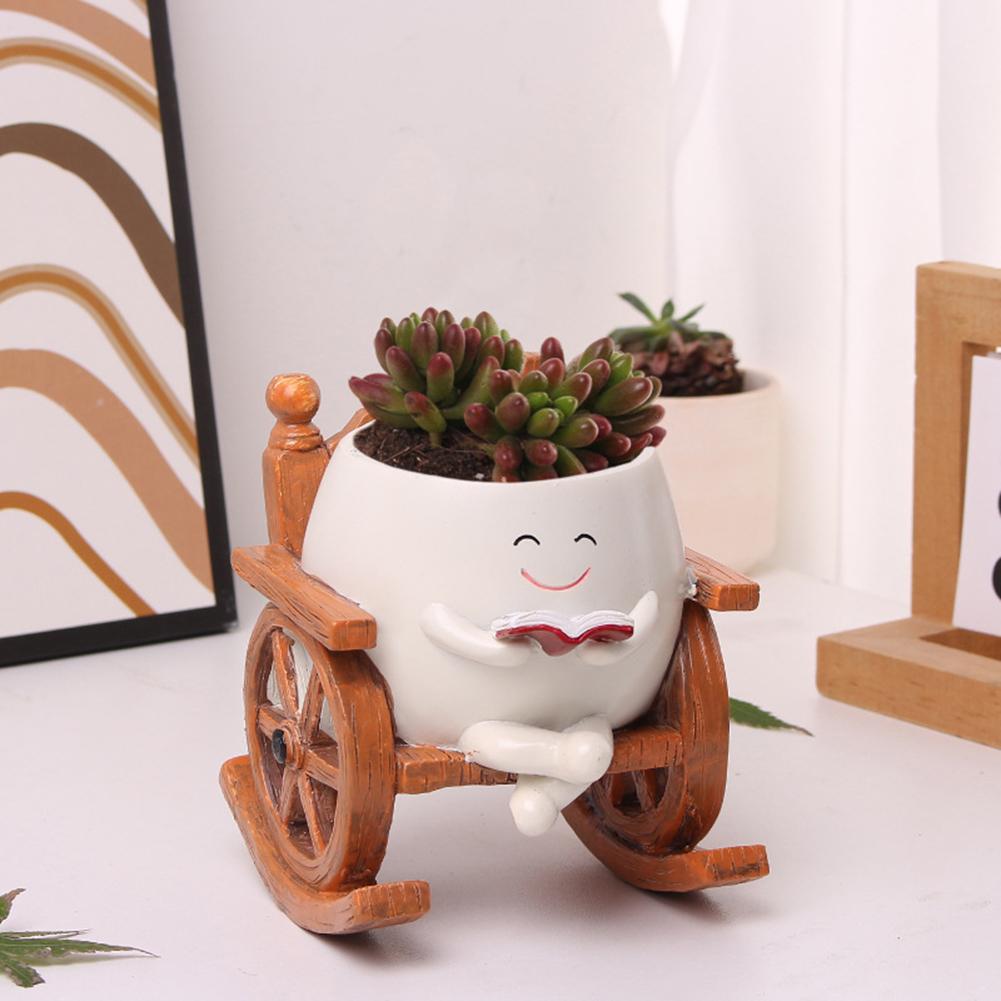 Cute Head Planter Decorative Flower Pot Chair Reading Succulent Pots Smile Face Flower Pot for Succulent Cactus