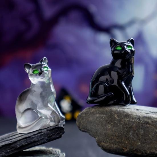 6 stk Mini Resin Katter Selvlysende Gjennomsiktige Kattungepynt Miniatyr Kattfigurer for Eventyrhagedekor Mikrolandskap Håndverk