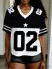 Women's NO.02 Print V-Neck Short Sleeve Casual T-Shirt Summer Graphic Tee Jerseys Plus Size Sport T-Shirt