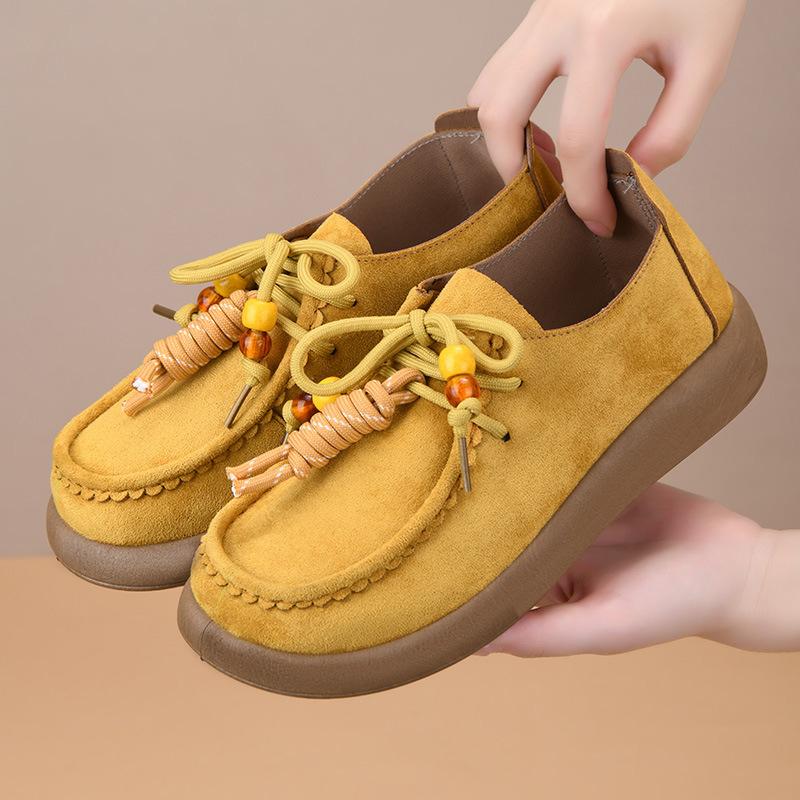 Vintage Beaded Casual Soft Sole Womens Breathable Loafers Comfortable Daily Walking Shoes
