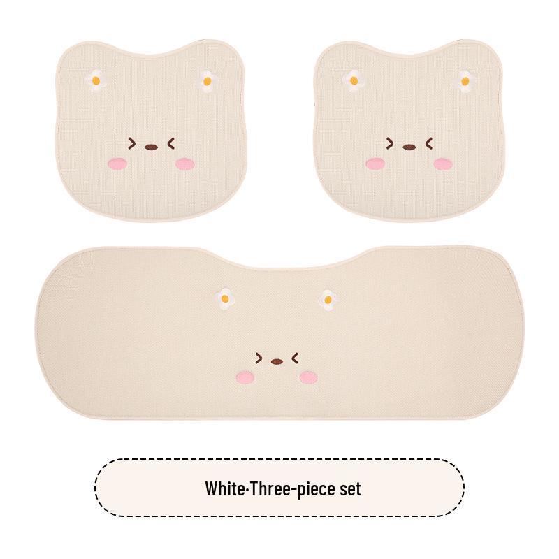 Universal Car Seat Cushion - Cute Cartoon Bear Design for Leapmotor C10/B01/B10/C11, Cotton Linen Fabric for All Seasons