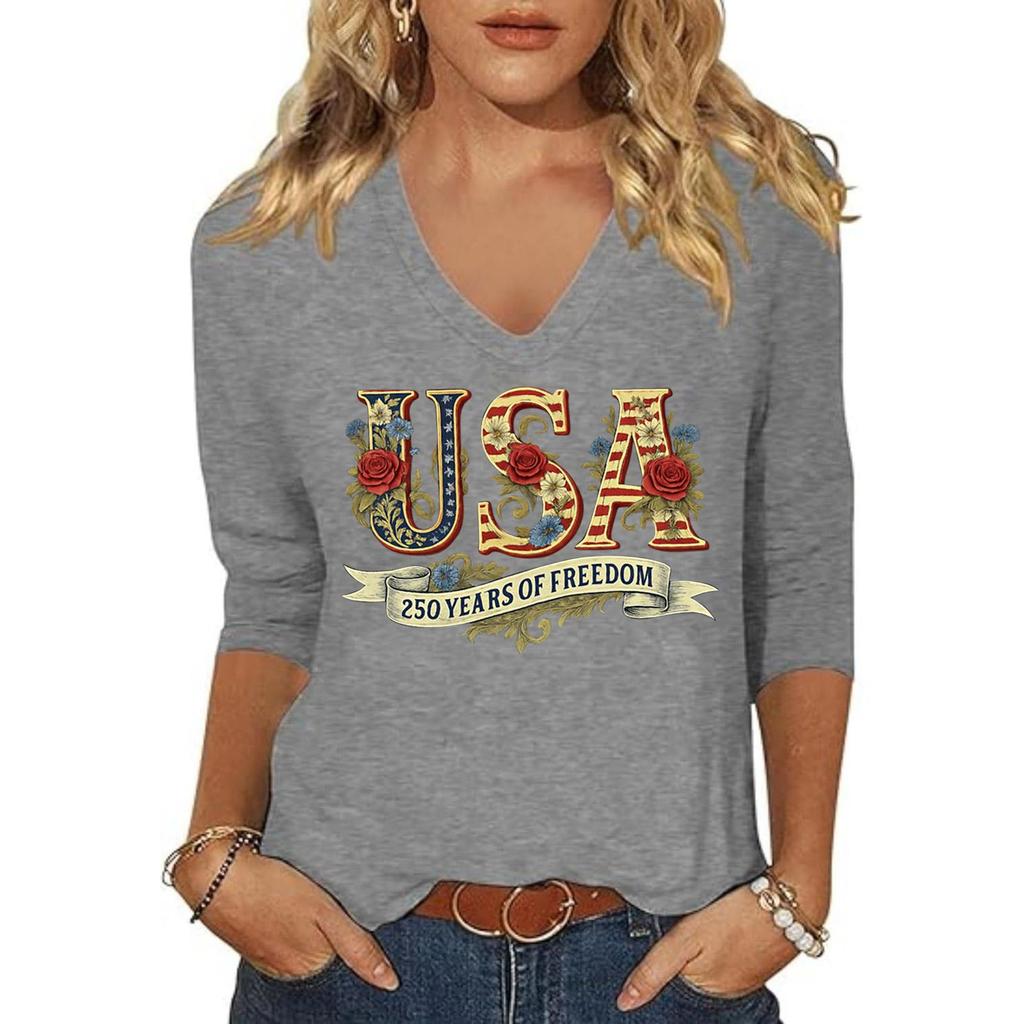 Women's Fashion Casual Independence Day Print Top