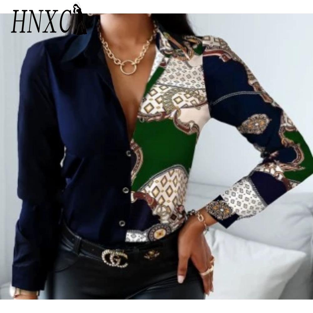 HNXC Modische, lässige, einfarbige, langärmlige Blusen und Hemden mit POLO-Ausschnitt für Damen