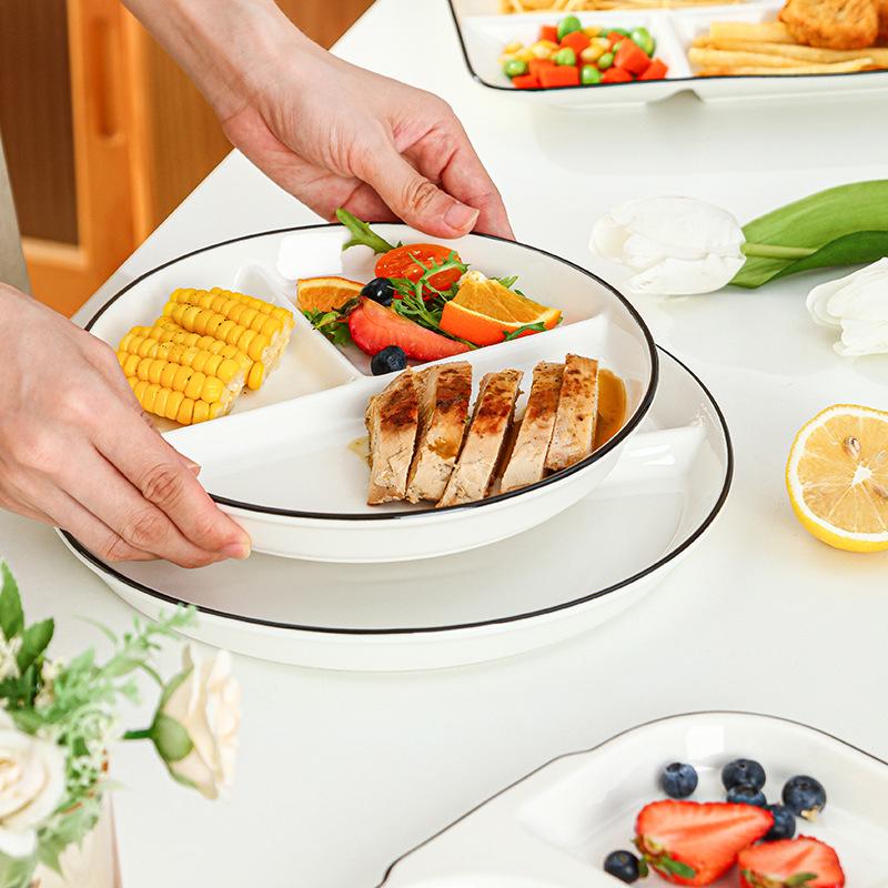 Portion Control Ceramic Plate: Round 3-Compartment, Square 5-Compartment for Diet & Kids' Meals