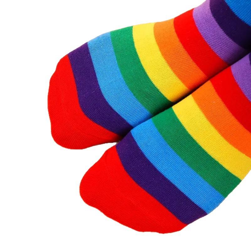 Halloween Socks Pure Cotton Rainbow Striped Socks Women's Summer Deodorant Knee Stockings Dance Socks