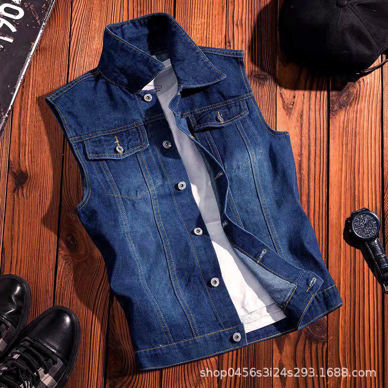 Men's Retro Hong Kong Style Denim Vest - Loose, Casual Sleeveless Waistcoat