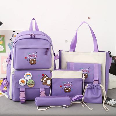 5 PCS Schoolbag Schoolgirl Light Cute Schoolbag High-capacity Schoolgirl Backpack Casual Bag