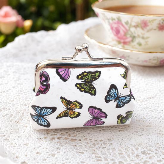Portamonete Piccolo da Donna, Portamonete Vintage in Pelle PU, Portamonete a Bacio Farfalla, Tascabile, Mini Portamonete per Donne