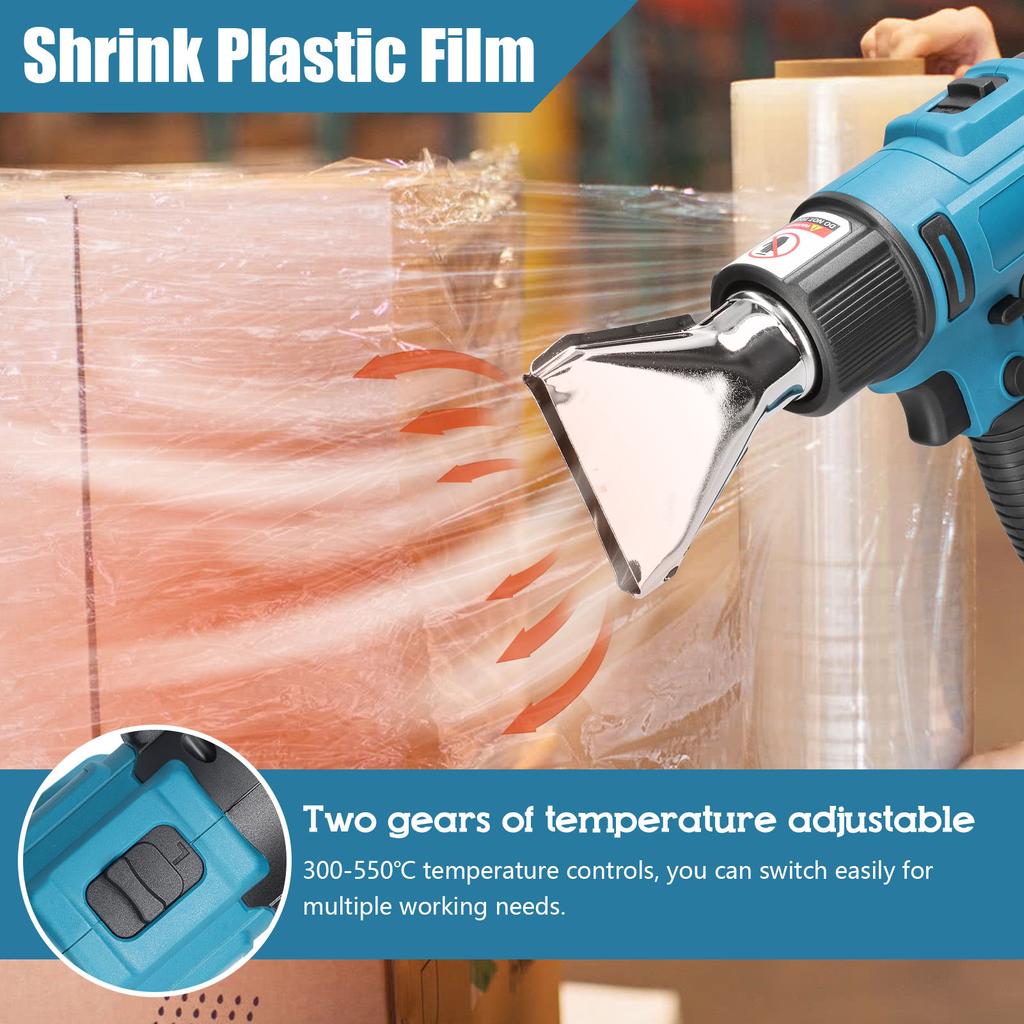 Cordless Handheld Hot Air Machine Lithium Rechargeable Heating Equipment Temperatures Adjustable Power Tool with 2