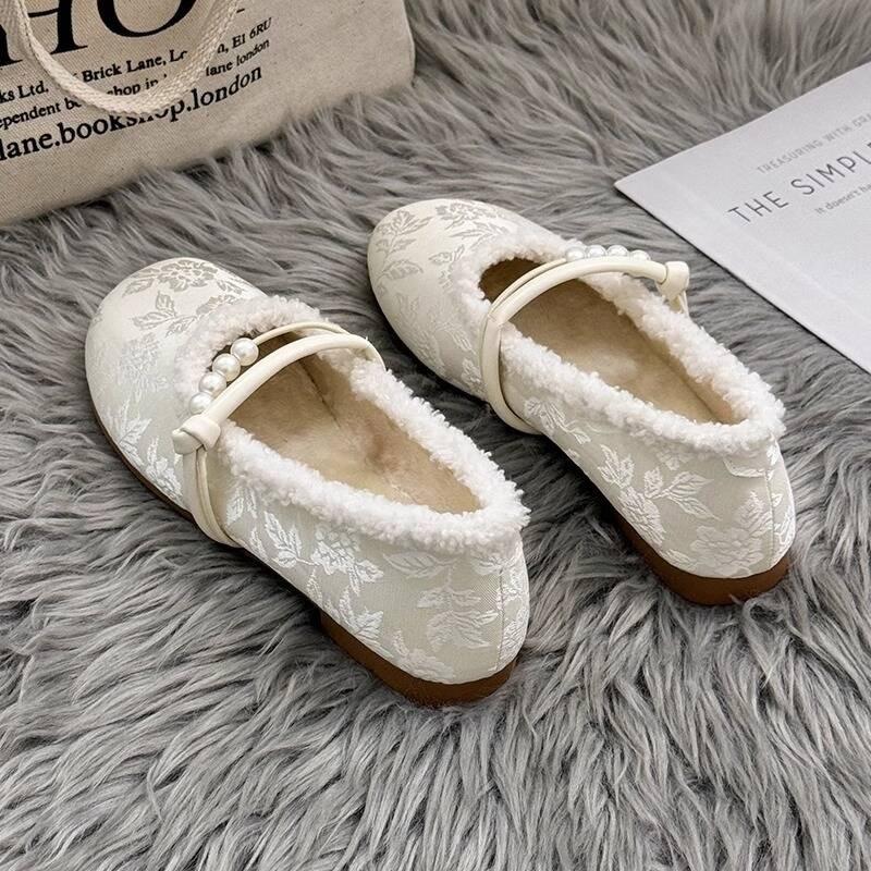 Fashion Women's Low Heel Cotton Shoes Winter New Round Head Shallow Mouth Satin Soft Sole Anti-slip Wear-resistant Low Top Shoes