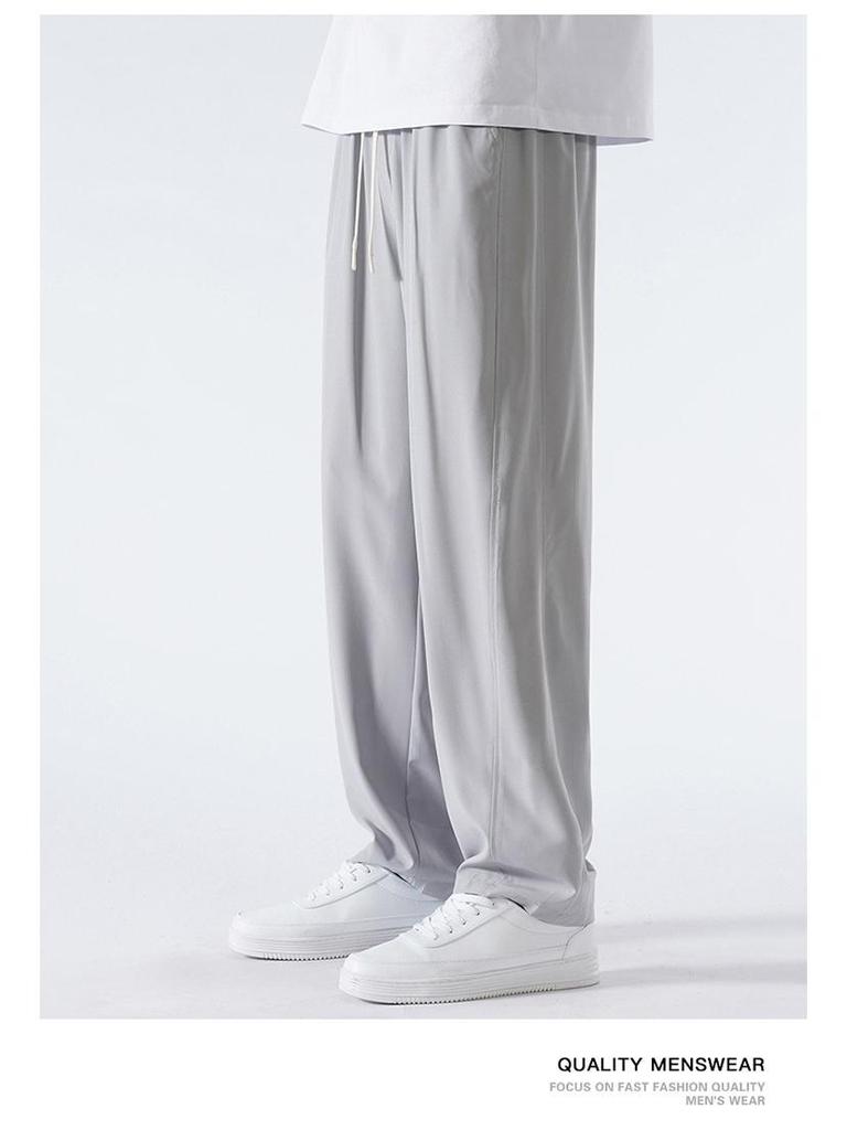 Men's Ice Silk Wide Leg Summer Pants - Loose, Draping, Micro Flare with Stretch for Casual Wear