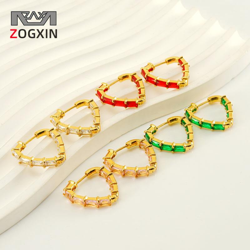 

Stainless Steel Zircon Heart Earrings, European & American Titanium Hoops, Women s Light Luxury Style 18K
