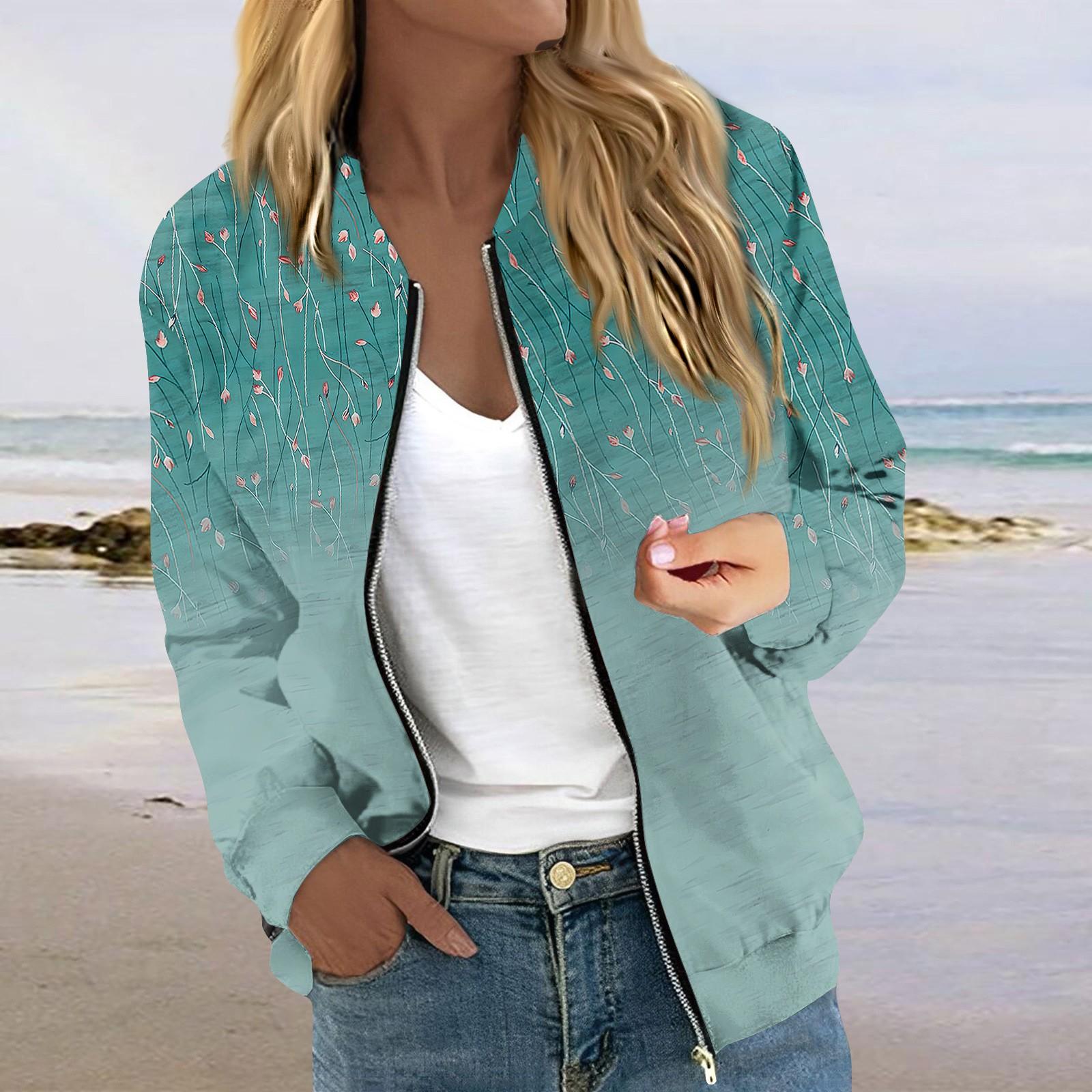 

Женская модная повседневная куртка на молнии с длинным рукавом с принтом и круглым вырезом XXL