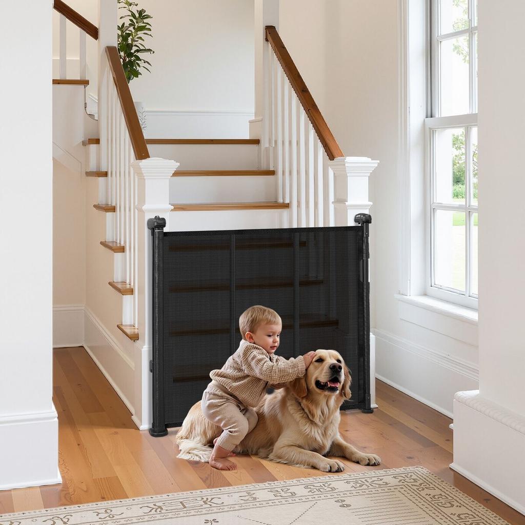 Retractable Baby Gate 870 mm Tall Extend to 1400 mm Wide Kids Pets Black