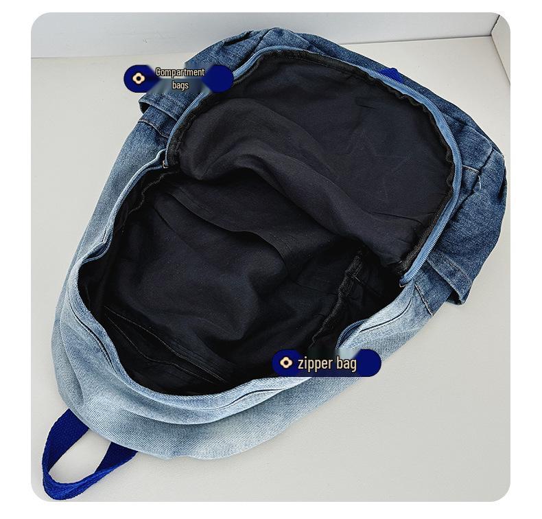 2025 Gradient Wash Star Design Retro Denim Backpack for Students