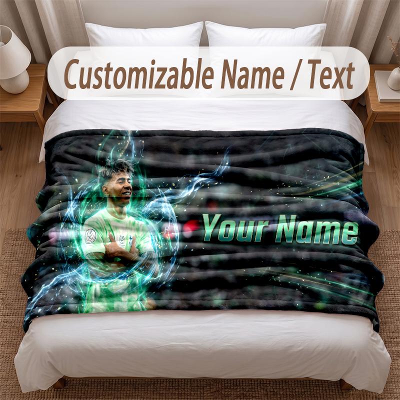 Lamine Yamal Printed Flannel Blanket Custom Name Text Soft Warm Throw For Bedroom Holiday Gift