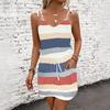 Summer Women's Camisole Drawstring Loose Color Striped Vest Dress