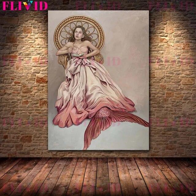 Butterfly Fairy,Mermaid Lady,Chessboard Queen Wall Art Canvas Painting Thorn Witch Surreal Art Poster And Print Home Decoration No Frame