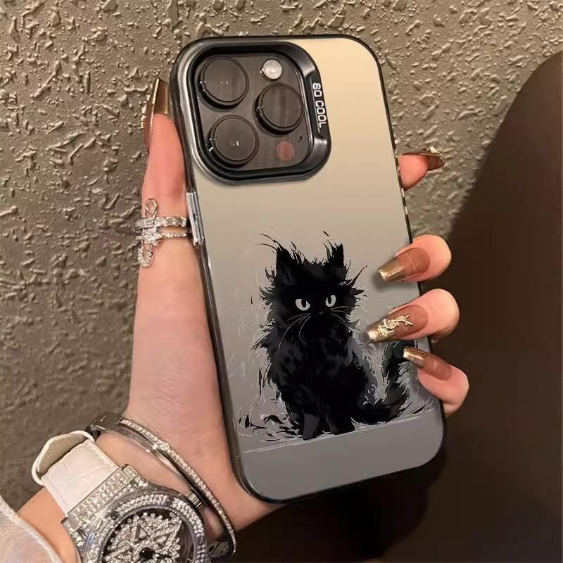 Cute little black cat for iPhone16 Pro mobile phone case Apple 15 simple wind 14 anti-drop 13/12/11 new X