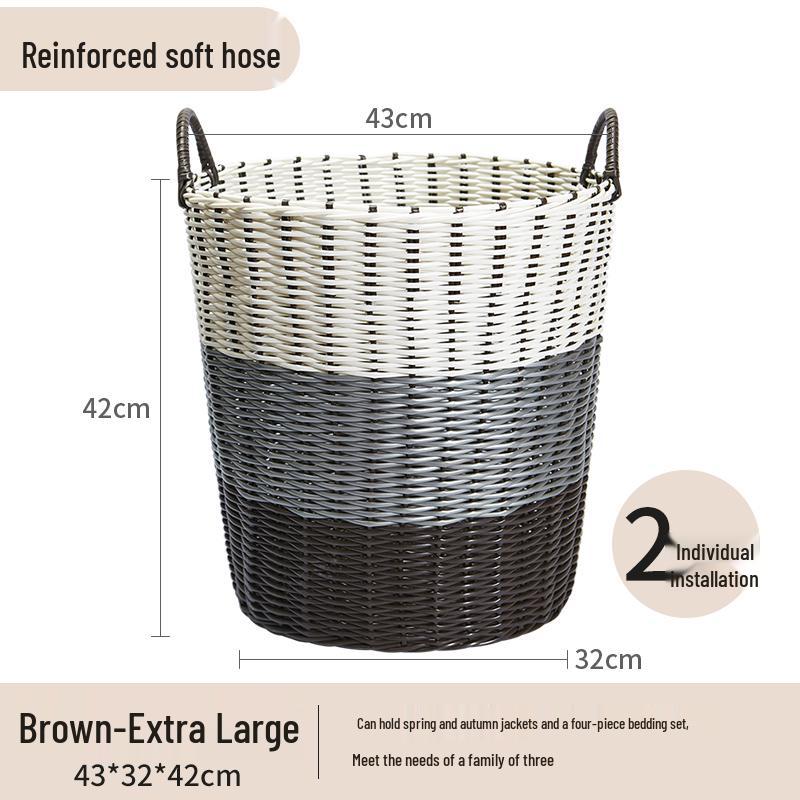 Blue Rattan Woven Laundry Hamper: Multipurpose Basket for Clothes, Toys, and Home Storage