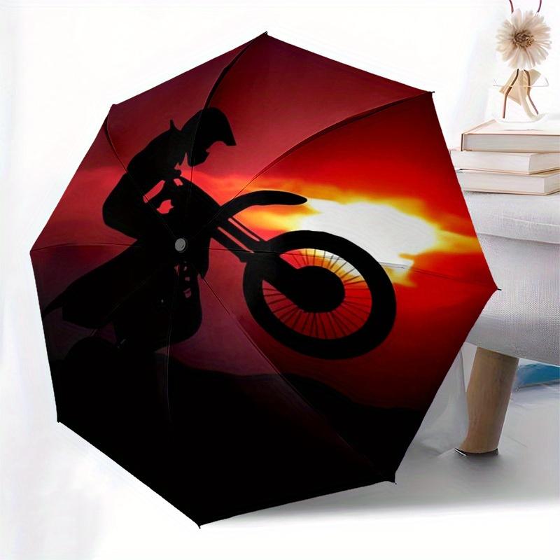 1 Stück Motorrad Sonnenuntergang Thema Hochwertiger Regenschirm, Automatisches Öffnen und Schließen, Multifunktionaler Regenschirm G0811051