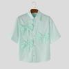INCERUN Summer Men Lapel Neck Short Sleeve Buttons Up Striped Print Bow Casual Shirts