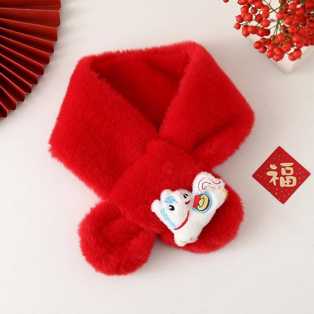 Autumn Winter Children's Scarf Chinese Style Zodiac Animals Red Scarf Cartoon Pony Plush Neck Warm Scarves New Year Gift