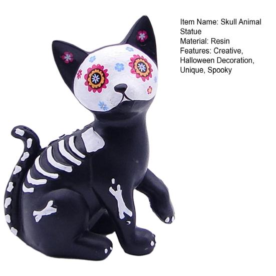 Tag der Toten Hund Katze Figur Halloween Schädel Tier Statue Harz Skelett Skulptur für Heim Schreibtisch Dekoration