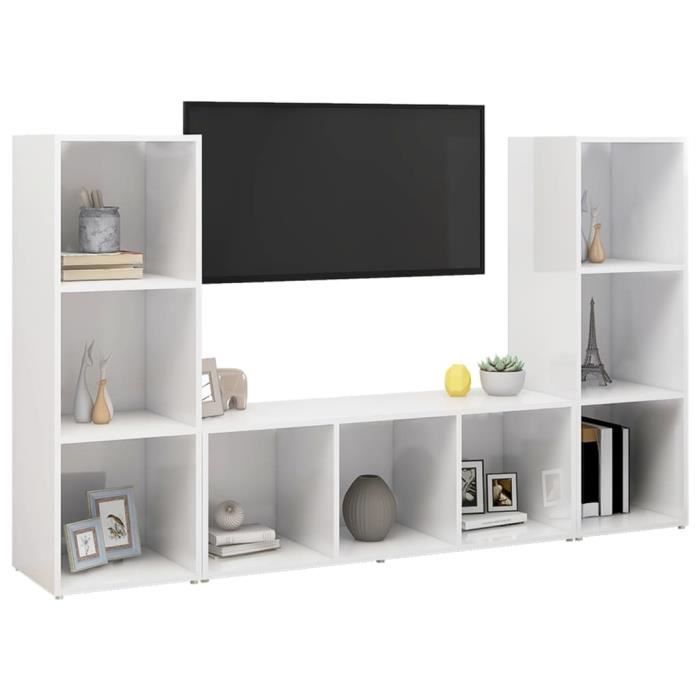 VidaXL Meubles TV 3 pcs Blanc 107x35x37 cm Aggloméré