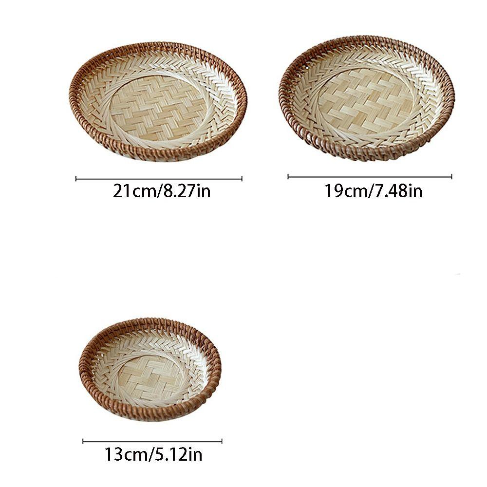 Handmade Storage Basket Bamboo Rattan Candy Plate Desktop Ornament Pastry Plate Snacks