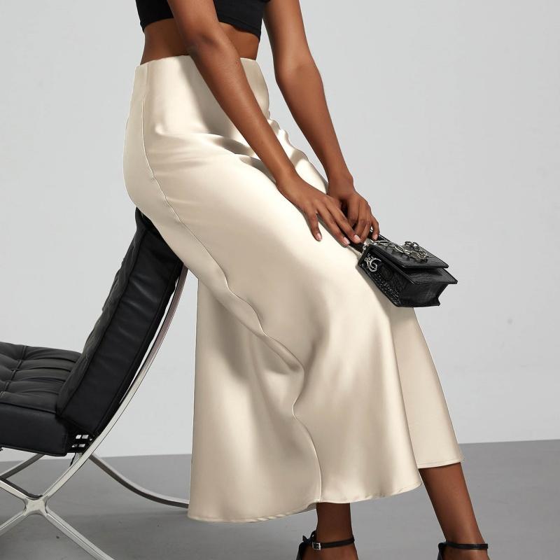 Mode Satin Party Langer Rock Hohe Taille Einfarbig Lässig Basic Damen Röcke Meerjungfrau Rock Schick Sommer Damenbekleidung 2025