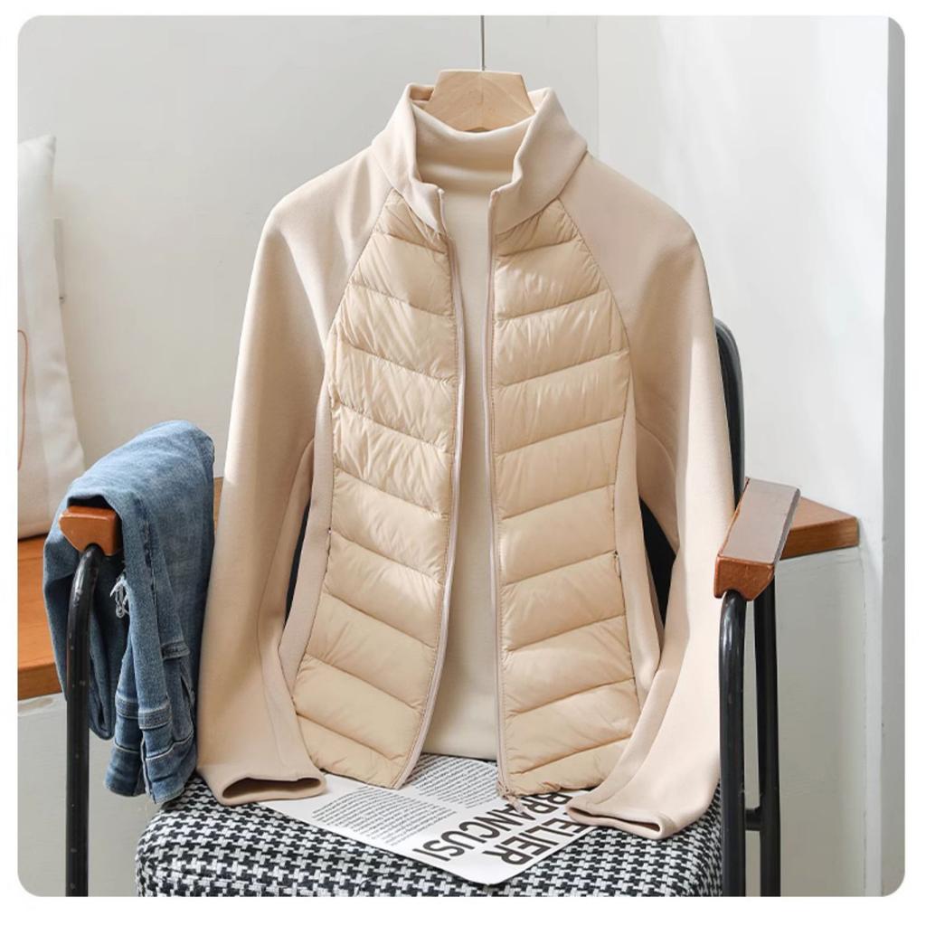 Women's Short Lightweight Down Cotton Outerwear, Stand Collar Patchwork Sports Casual Padded Jacket