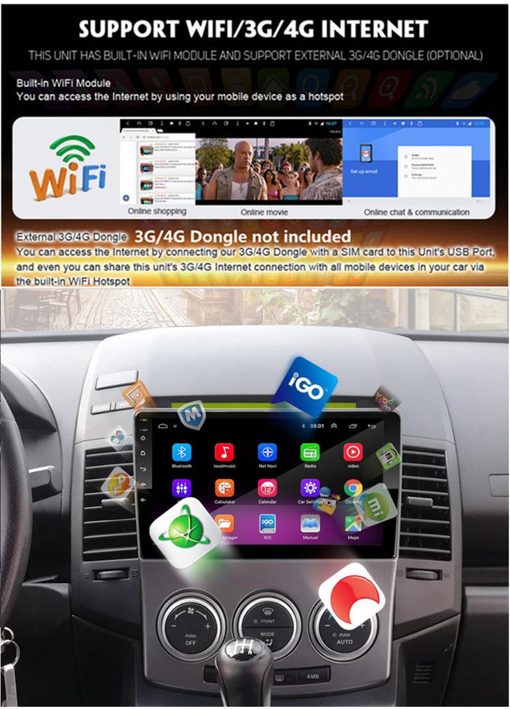 9'' Android 9.1 1Gb 16Gb Car Stereo Radio Gps For Old Mazda 5 Multimedia Player