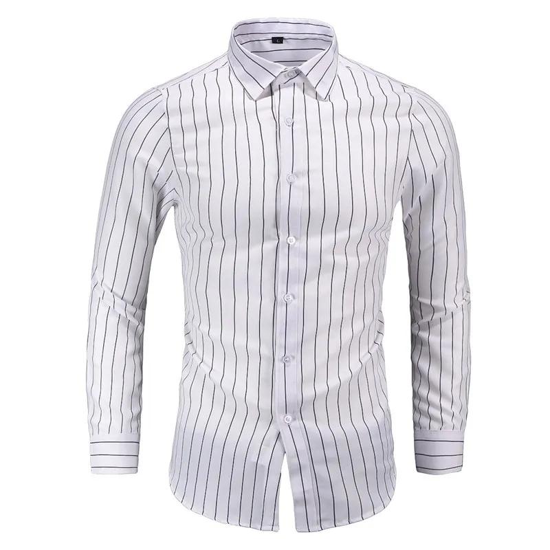 2026 Spring Men Striped Shirt Men Casual Long Sleeve Slim Fit Shirts Korean Base Tops Business Formal Laydown Shirt