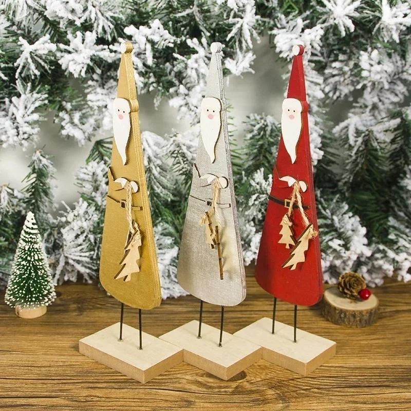 Creative Wooden Santa Claus Pendants Handmade Ornaments Xmas Tree Ornaments Kid Gift Party Decoration Supplies