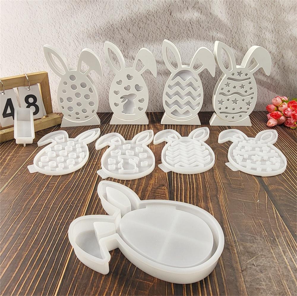 Easter Bunny Projection Combination Silicone Molds DIY Rabbits Plaster Cement Resin Soap Making Mold Crafts Home Decor Ornament