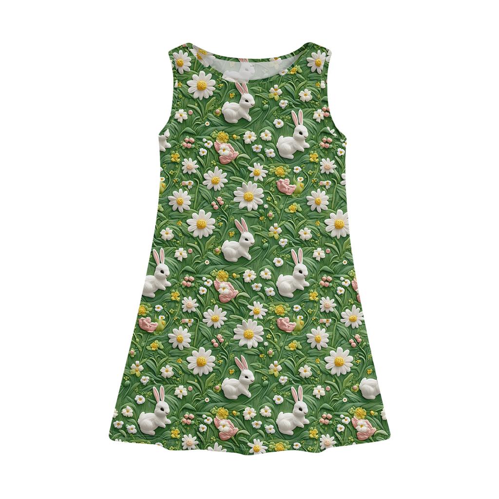Vestido de verano para niña, sin mangas, estampado, color, informal
