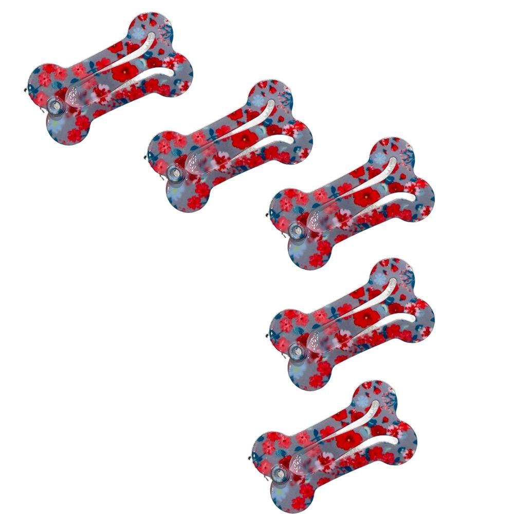 

Hair Accessories Bone Shape Cute Pet Hairpin Snap Hair Clips Cat Grooming Supplies Dog Hair Clip grey floral