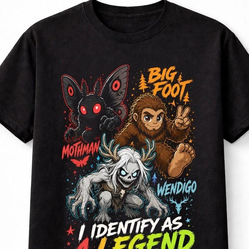 Bigfoot MothUnisex Wendigo Cryptid I Identify As A Legend Graphic Unisex TShirt S