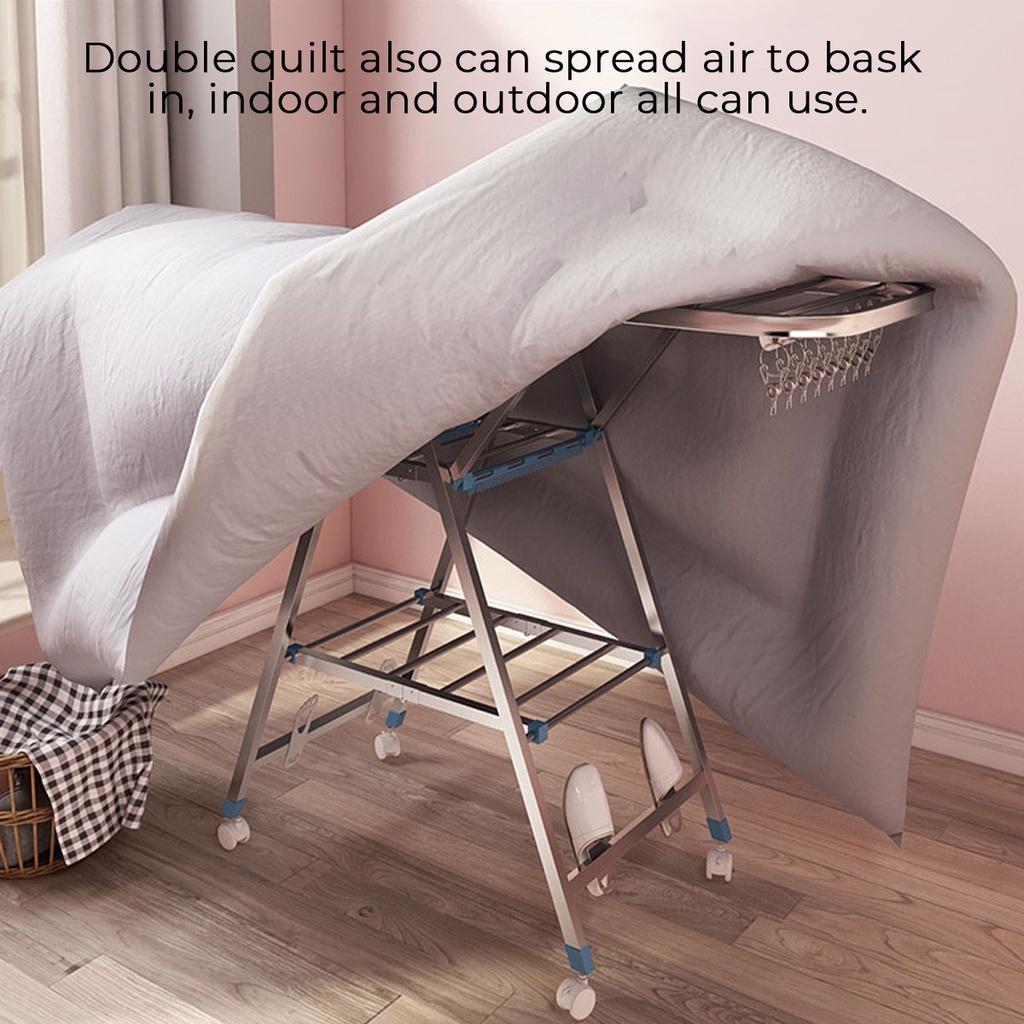 Srebrny Stal Nierdzewna Wytrzymały Stojak do Suszenia Prania - Półka na Ubrania do Użytku Najlepiej Używany do Koszul Spodni Wewnątrz/Na Zewnątrz