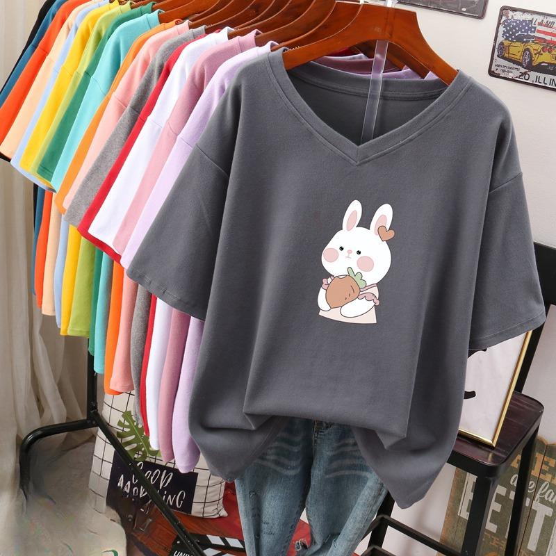 

Short-sleeved T-shirt for Women, Large Size, Loose and Slimming, Printed V-neck Top 2XL темно-сірий колір