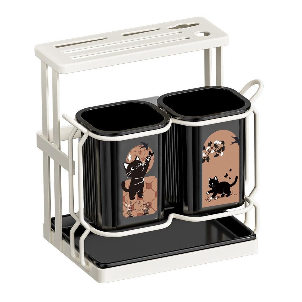 Cute Cat Pattern Kitchen Storage Rack Standing Cutlery Organizer Chopstick Holder Home Use