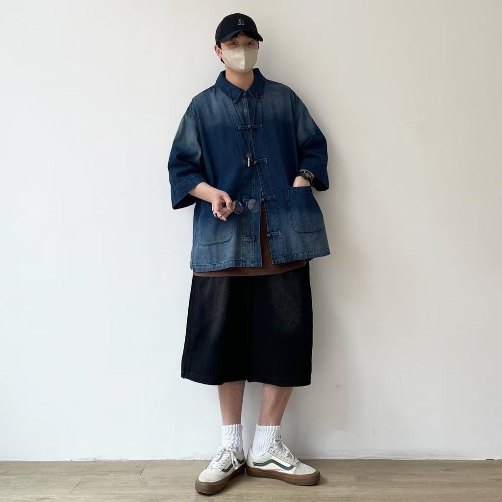 Summer New Chinese Style Vintage Denim Jacket For Men And Women, Loose Retro Button Washed Denim Top