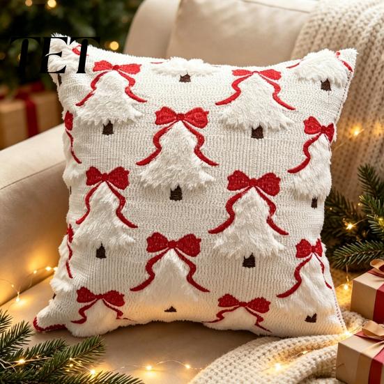 Winter Heimdeko Kissenbezüge Weihnachten Plüschkissenbezug, 3D Stickerei Design Weiche Kissenbezüge Abdeckung, Dekorative Kissenhülle für Feiertagssofa
