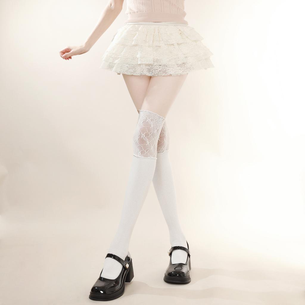 Purely desirable lace socks, ballet-style mid-calf socks with lace stitching jk Bowknot White Socks Lolita