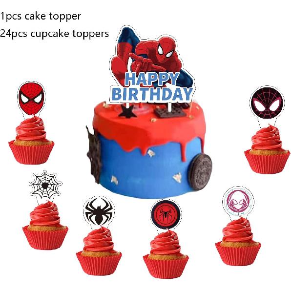 25pc Super Hero Cake Topper Spider Cupcake Toppers Cake Decoration for Boys
