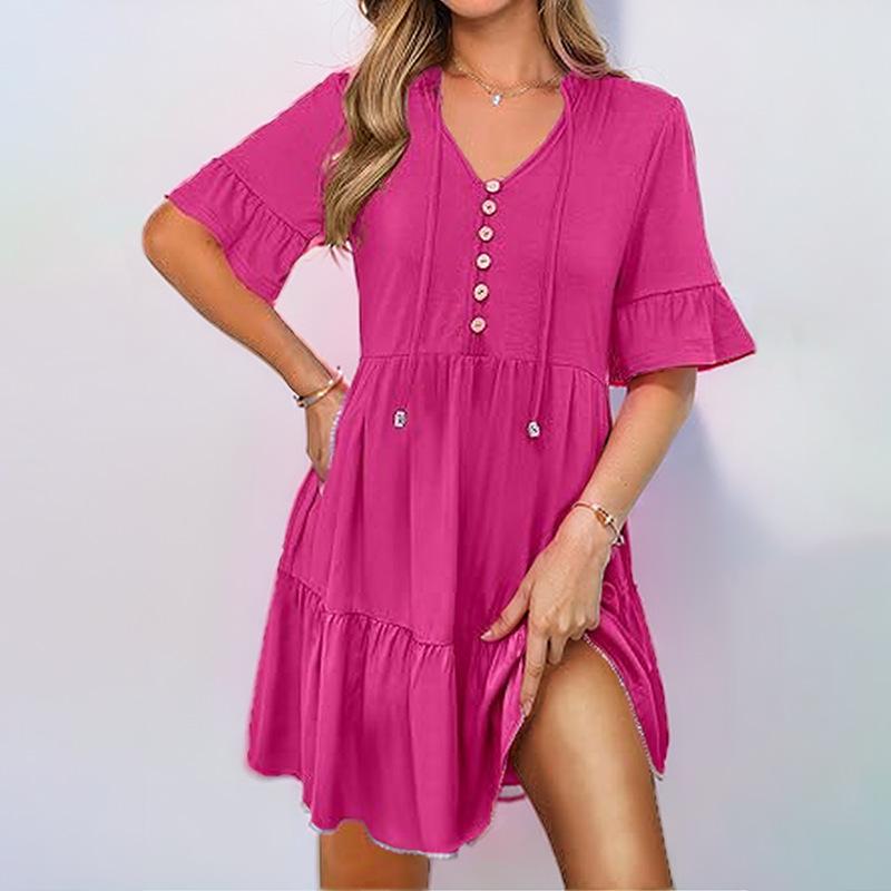 

Весеннее женское темпераментное модное платье с расклешенными рукавами и V-образным вырезом M